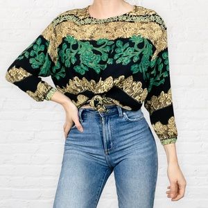 VINTAGE | 1980’s Casual Studio Multicolor Earthy Tribal Print Oversized Shirt